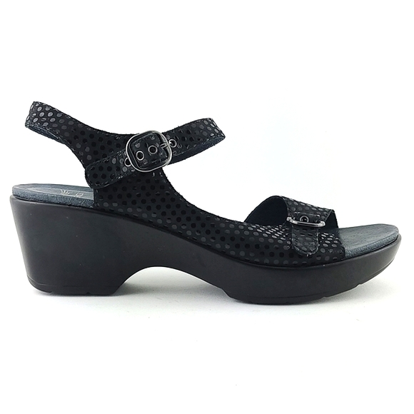 Dansko Shoes - Dansko Joanie Black Leather Dots Wedge Sandals Adjustable Straps Arch Support 40